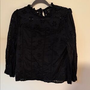 J. Crew Black Eyelet Lace Blouse